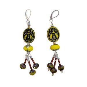 Hand Made Beaded Bumble Bee Earrings